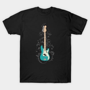 Teal P-Style Bass Guitar Flowering Vines T-Shirt